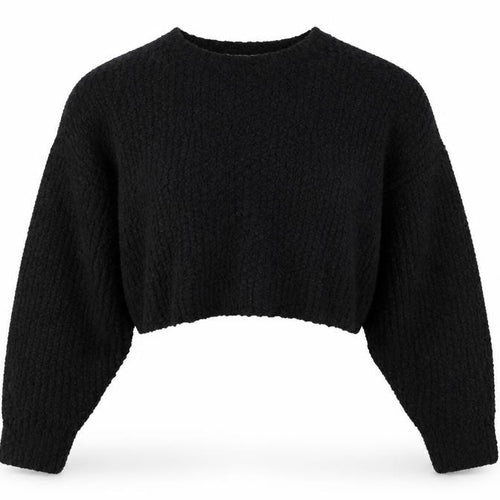 Zara Women Black M Cropped Open Bouclé Knit Shrug Cardigan Long Sleeve