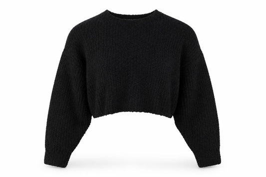Zara Women Black M Cropped Open Bouclé Knit Shrug Cardigan Long Sleeve