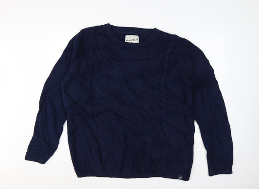 Weird Fish Men’s Navy 2XL Cable-Knit Crew Neck Cotton Blend Jumper