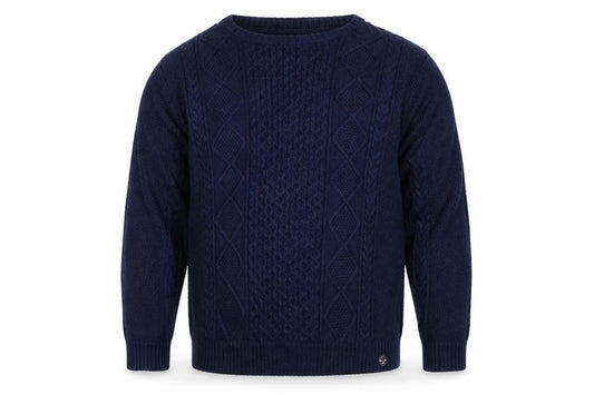 Weird Fish Men’s Navy 2XL Cable-Knit Crew Neck Cotton Blend Jumper