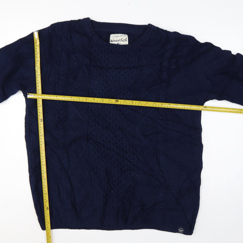 Weird Fish Men’s Navy 2XL Cable-Knit Crew Neck Cotton Blend Jumper