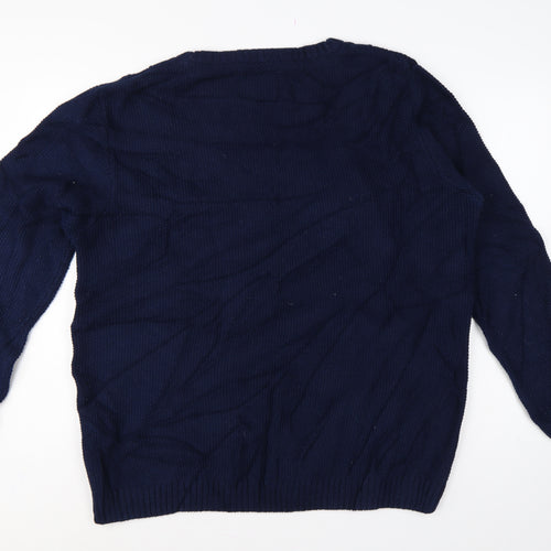 Weird Fish Men’s Navy 2XL Cable-Knit Crew Neck Cotton Blend Jumper