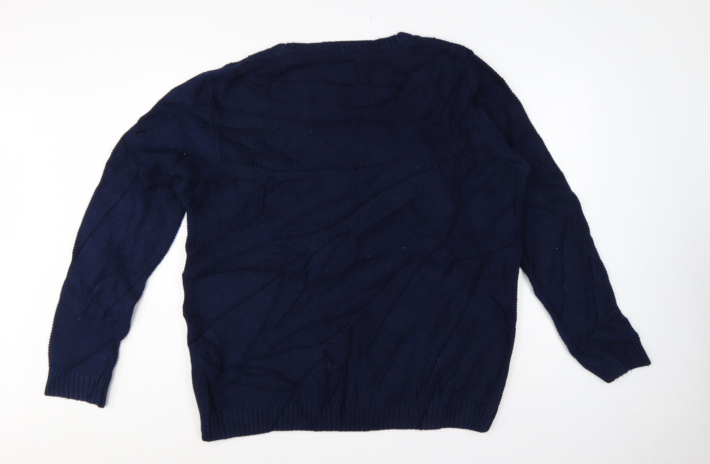 Weird Fish Men’s Navy 2XL Cable-Knit Crew Neck Cotton Blend Jumper