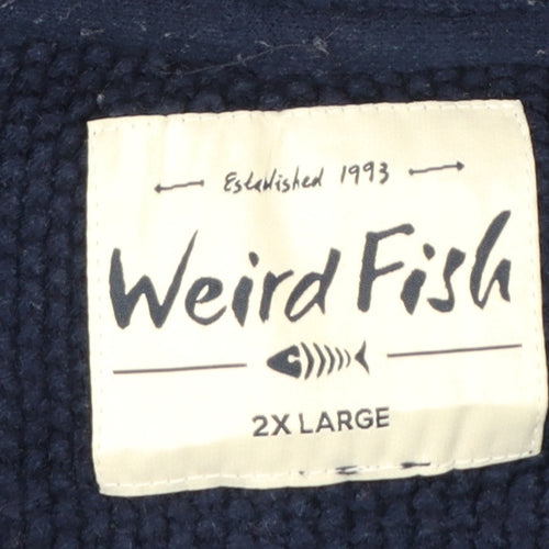 Weird Fish Men’s Navy 2XL Cable-Knit Crew Neck Cotton Blend Jumper