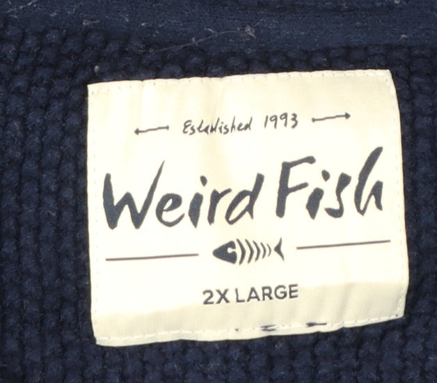 Weird Fish Men’s Navy 2XL Cable-Knit Crew Neck Cotton Blend Jumper