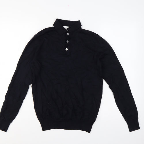 Skøvde Men’s Black M Pure Merino Wool Collared Henley Jumper