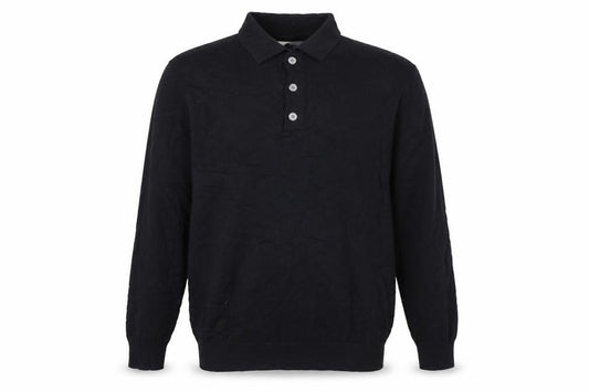 Skøvde Men’s Black M Pure Merino Wool Collared Henley Jumper