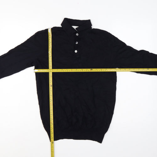 Skøvde Men’s Black M Pure Merino Wool Collared Henley Jumper