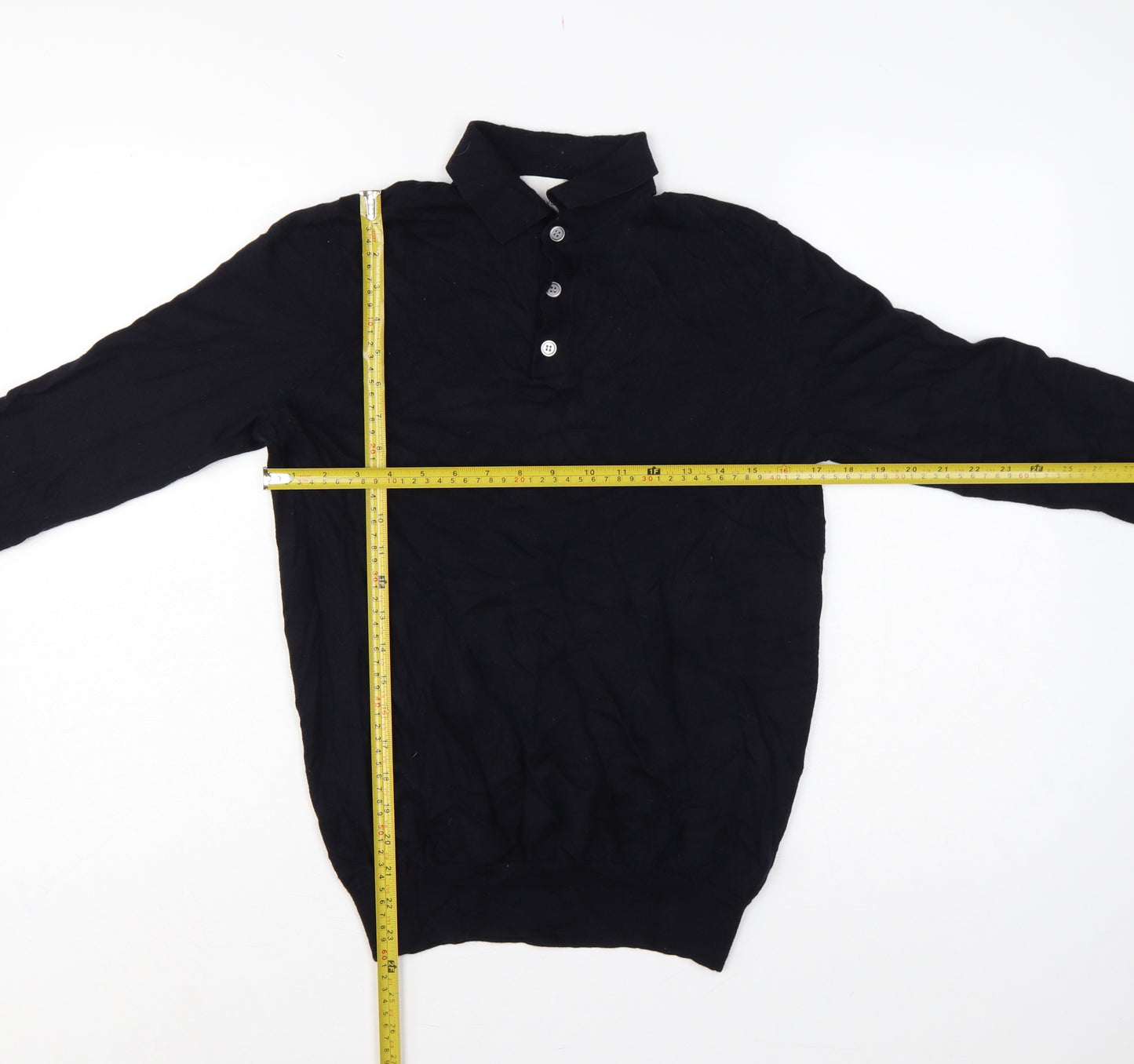 Skøvde Men’s Black M Pure Merino Wool Collared Henley Jumper