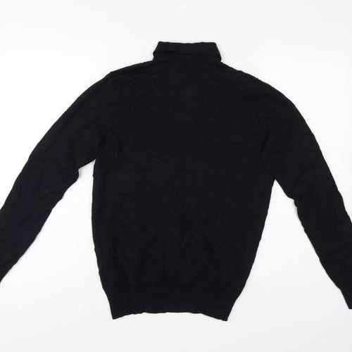Skøvde Men’s Black M Pure Merino Wool Collared Henley Jumper