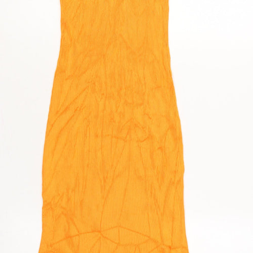 PrettyLittleThing Women Orange S Ribbed Knit Maxi Bodycon Dress