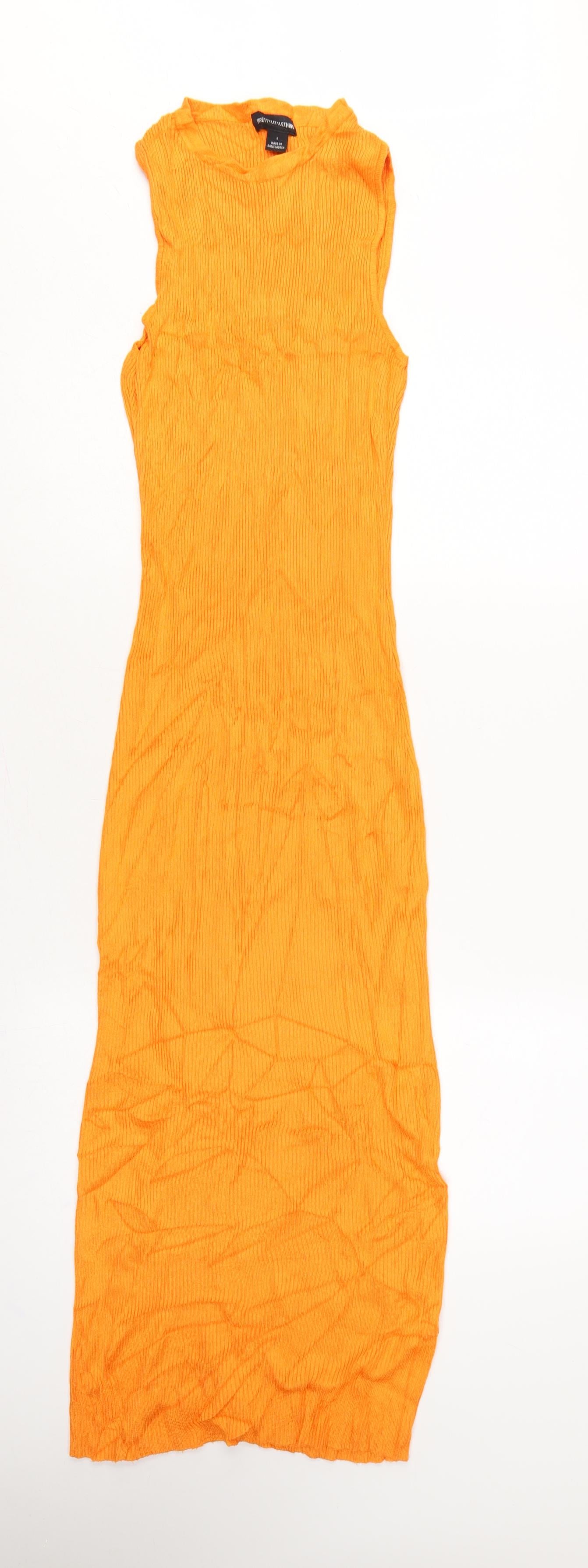 PrettyLittleThing Women Orange S Ribbed Knit Maxi Bodycon Dress