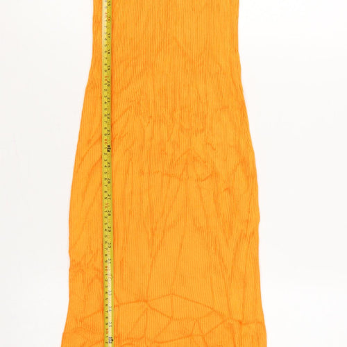 PrettyLittleThing Women Orange S Ribbed Knit Maxi Bodycon Dress