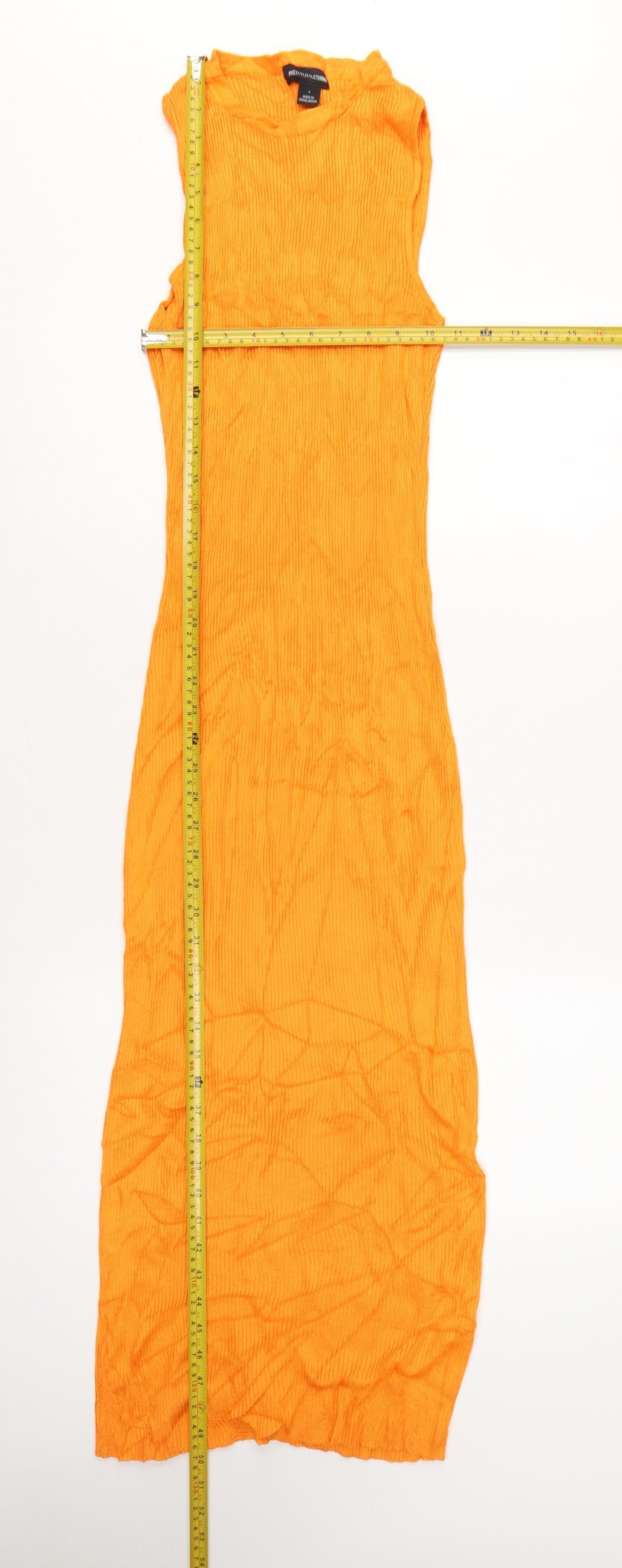 PrettyLittleThing Women Orange S Ribbed Knit Maxi Bodycon Dress