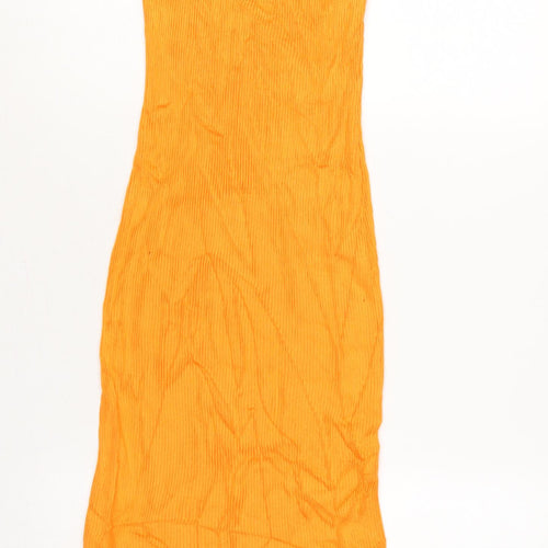 PrettyLittleThing Women Orange S Ribbed Knit Maxi Bodycon Dress