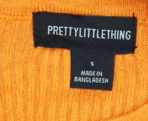 PrettyLittleThing Women Orange S Ribbed Knit Maxi Bodycon Dress