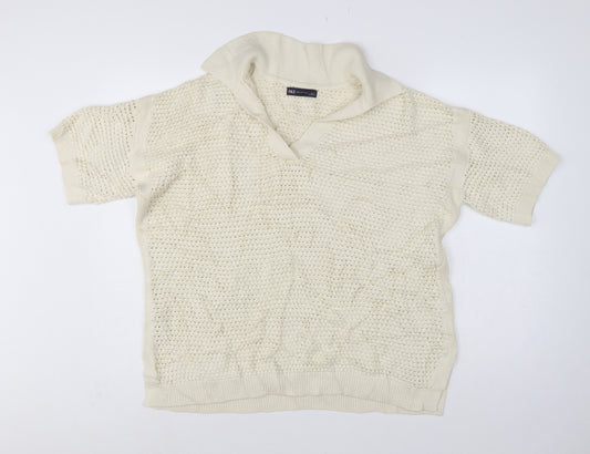 Marks & Spencer Women Ivory L Roll Neck Short Sleeve Cotton Knit Jumper