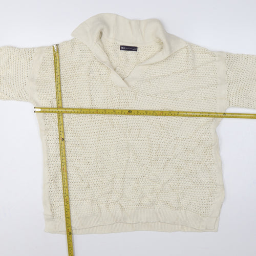 Marks & Spencer Women Ivory L Roll Neck Short Sleeve Cotton Knit Jumper
