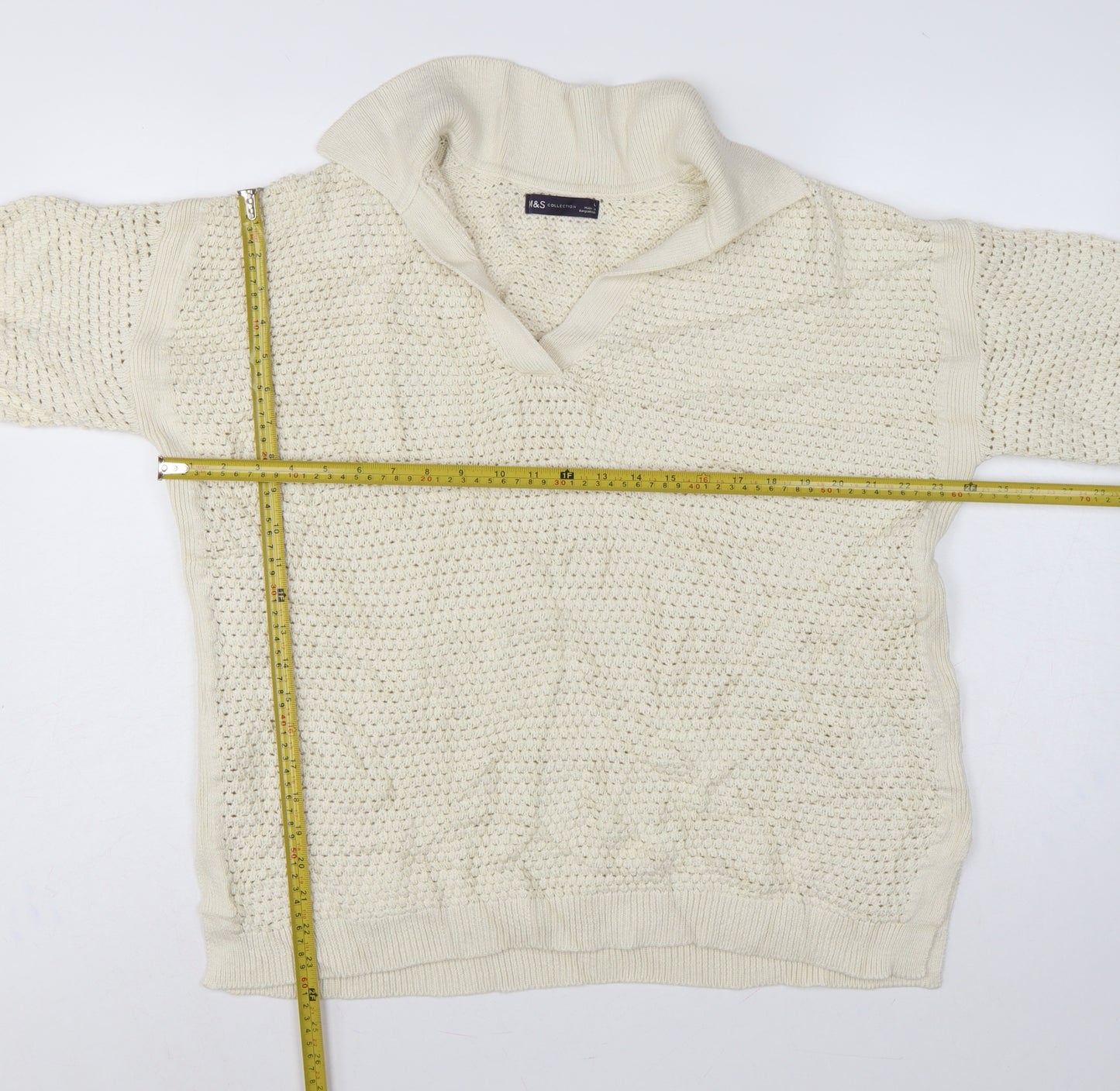 Marks & Spencer Women Ivory L Roll Neck Short Sleeve Cotton Knit Jumper