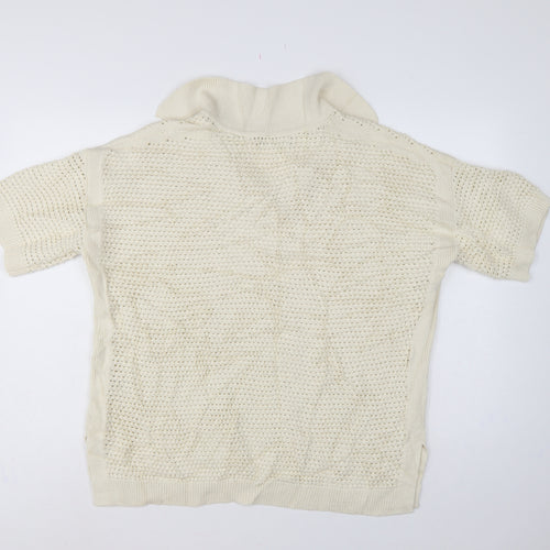 Marks & Spencer Women Ivory L Roll Neck Short Sleeve Cotton Knit Jumper