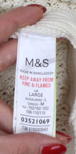 Marks & Spencer Women Ivory L Roll Neck Short Sleeve Cotton Knit Jumper