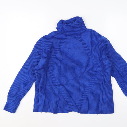 Marks & Spencer Women’s Blue M Cable Knit Roll Neck Pullover Jumper