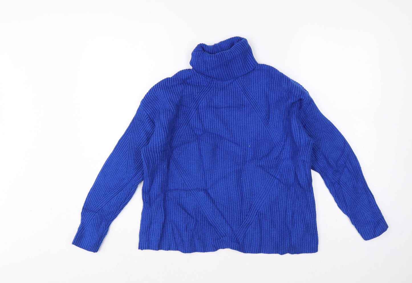 Marks & Spencer Women’s Blue M Cable Knit Roll Neck Pullover Jumper