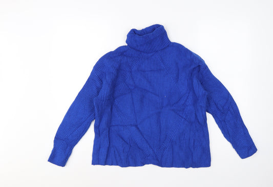 Marks & Spencer Women’s Blue M Cable Knit Roll Neck Pullover Jumper