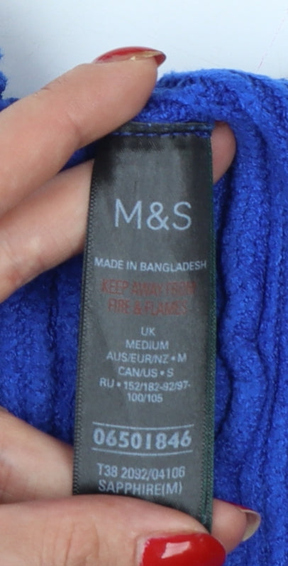 Marks & Spencer Women’s Blue M Cable Knit Roll Neck Pullover Jumper