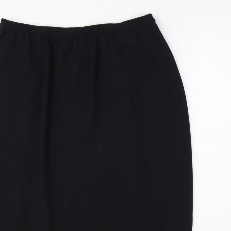 Frank Usher Women Black UK 16 Long Pencil Skirt Elastic Waist Slit