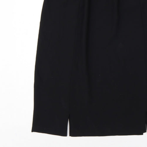 Frank Usher Women Black UK 16 Long Pencil Skirt Elastic Waist Slit