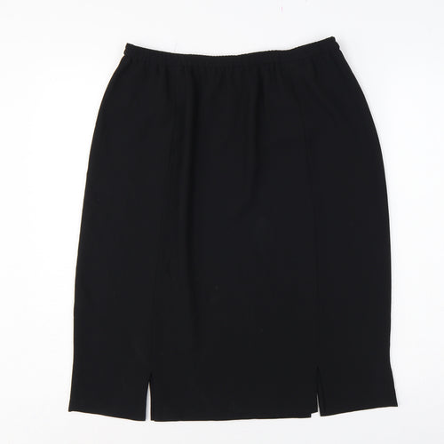 Frank Usher Women Black UK 16 Long Pencil Skirt Elastic Waist Slit