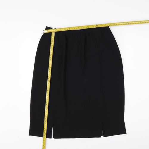 Frank Usher Women Black UK 16 Long Pencil Skirt Elastic Waist Slit