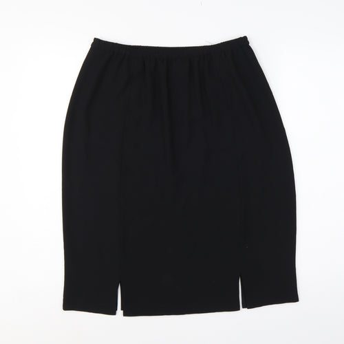 Frank Usher Women Black UK 16 Long Pencil Skirt Elastic Waist Slit