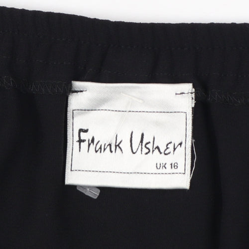 Frank Usher Women Black UK 16 Long Pencil Skirt Elastic Waist Slit