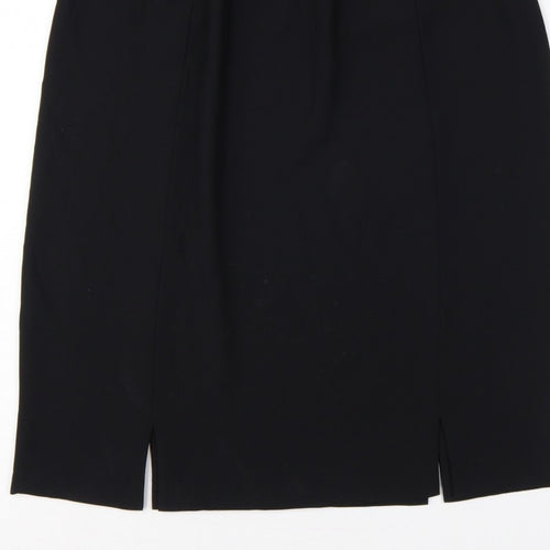 Frank Usher Women Black UK 16 Long Pencil Skirt Elastic Waist Slit