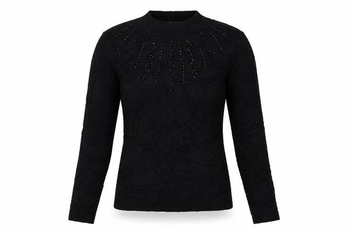 Oasis Women Black Size S Beaded High Neck Long Sleeve Knit Jumper