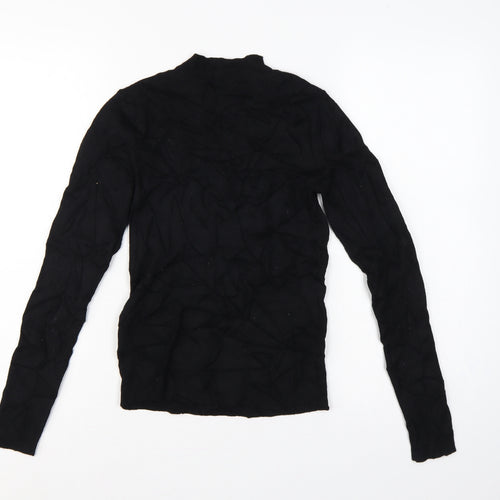 Oasis Women Black Size S Beaded High Neck Long Sleeve Knit Jumper