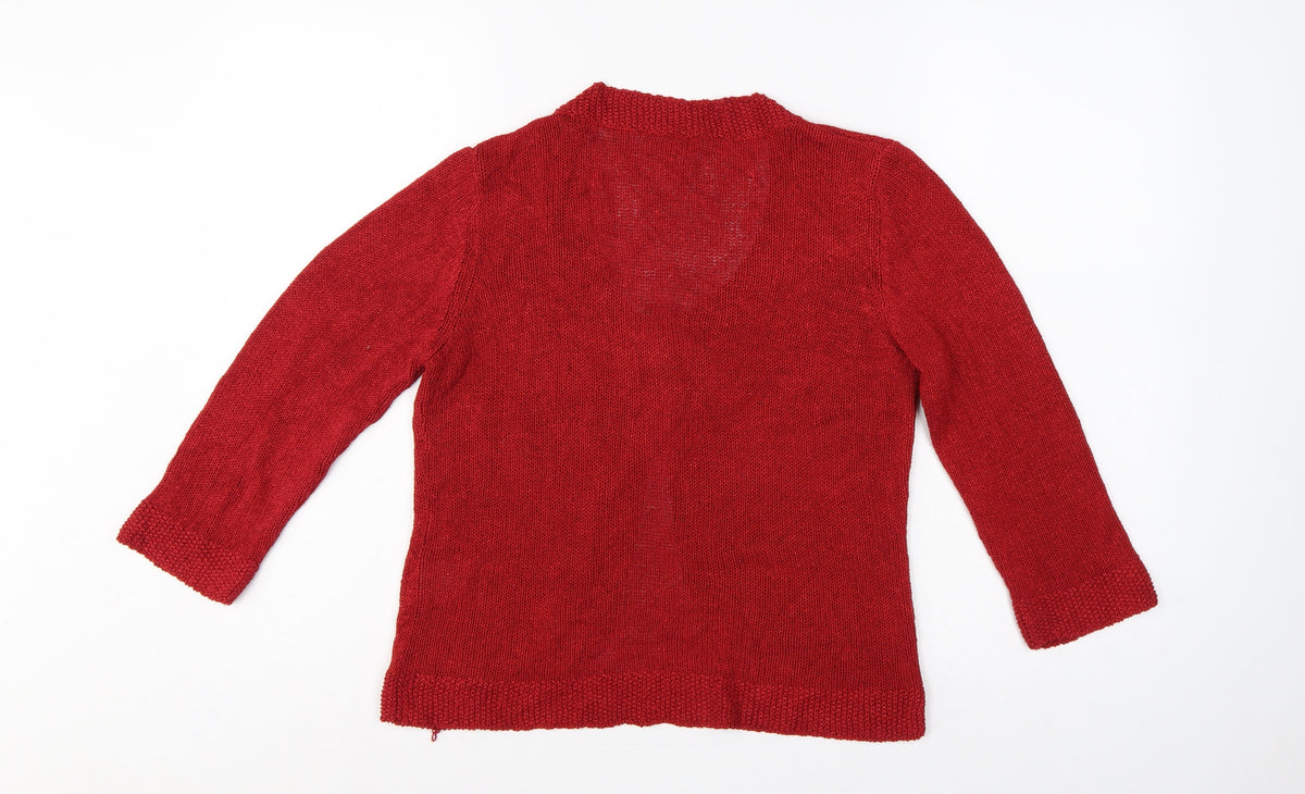 Per Una Women’s Red Size 12 Open Knit Long Sleeve Cardigan