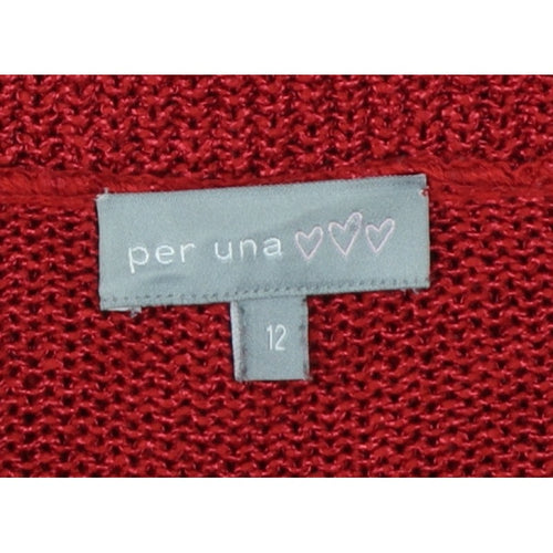 Per Una Women’s Red Size 12 Open Knit Long Sleeve Cardigan