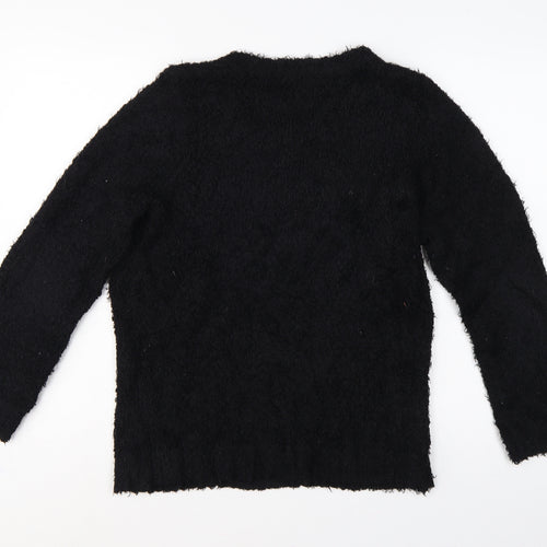 David Emanuel Women’s Black M Floral Jewel V-Neck Fuzzy Knit Jumper