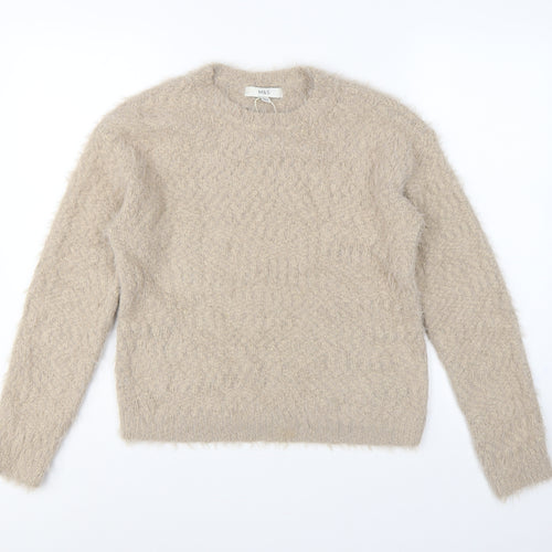 Marks & Spencer Women Beige Size S Fuzzy Knit Crew Neck Jumper