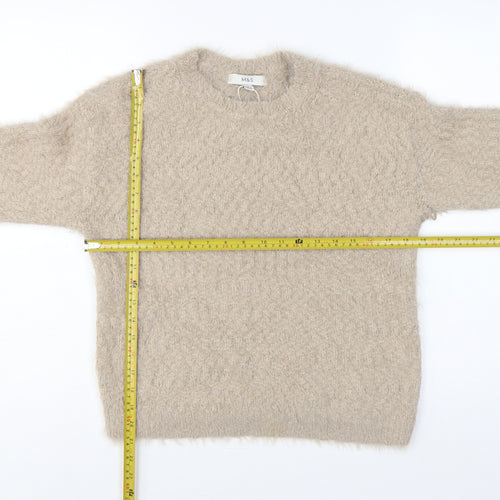 Marks & Spencer Women Beige Size S Fuzzy Knit Crew Neck Jumper