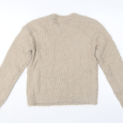 Marks & Spencer Women Beige Size S Fuzzy Knit Crew Neck Jumper