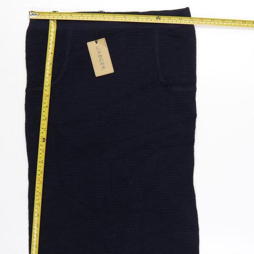 Jaeger Women’s Navy S Rib Knit Wool Pencil Midi Skirt with Pockets