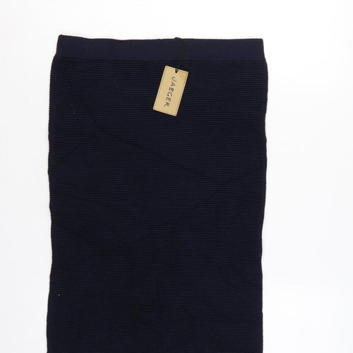 Jaeger Women’s Navy S Rib Knit Wool Pencil Midi Skirt with Pockets