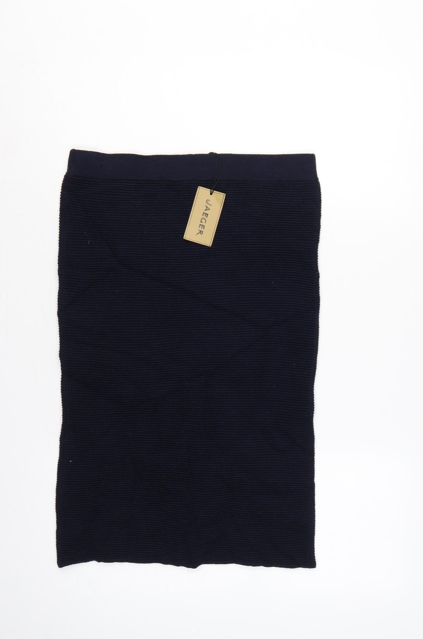 Jaeger Women’s Navy S Rib Knit Wool Pencil Midi Skirt with Pockets
