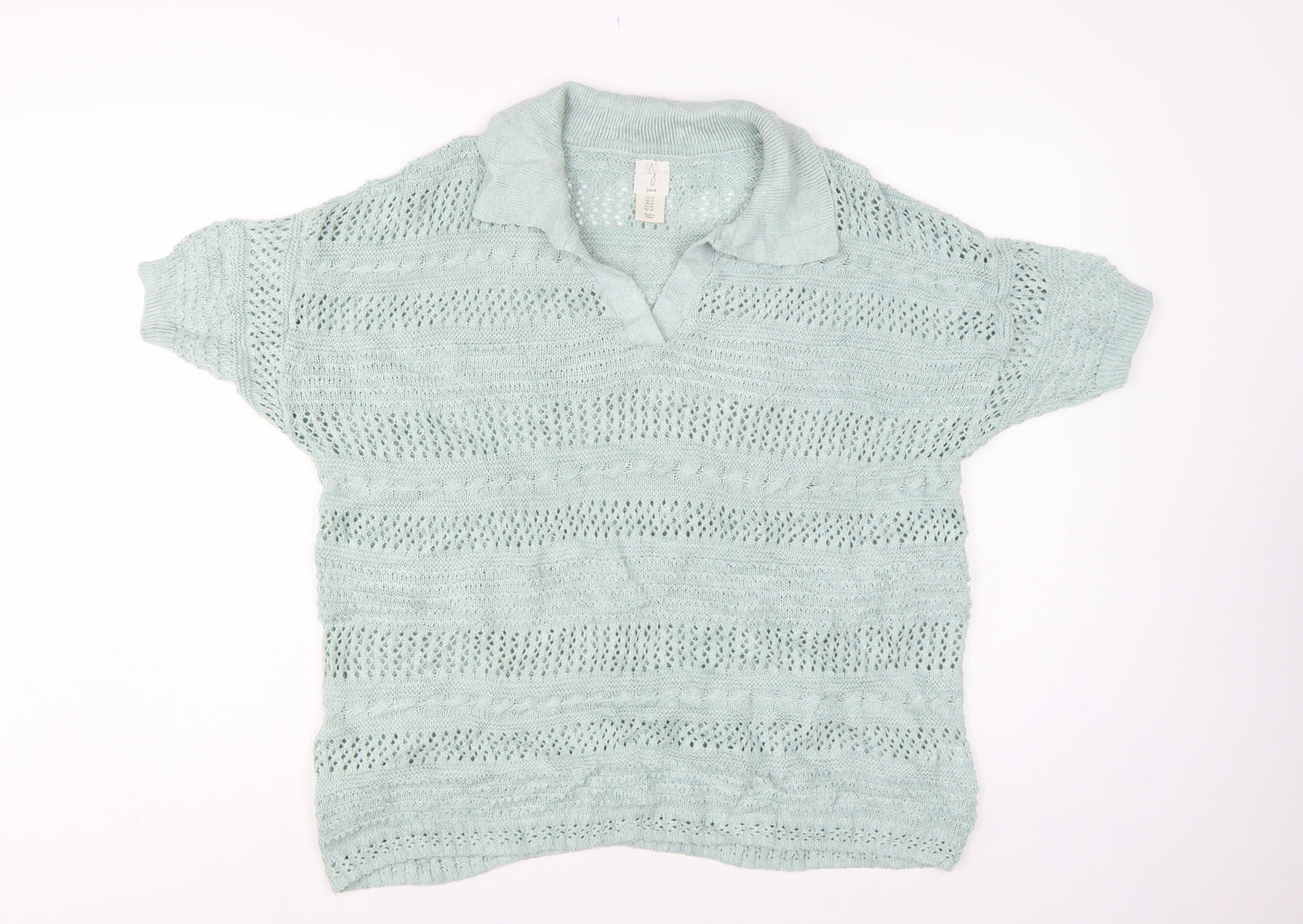 Joie Women’s Blue UK 20 Open Knit Collared Short Sleeve Jumper