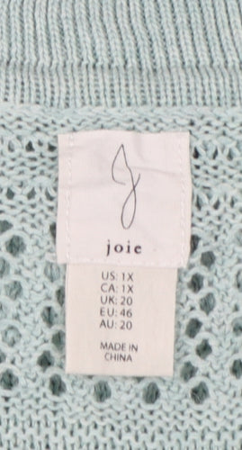 Joie Women’s Blue UK 20 Open Knit Collared Short Sleeve Jumper