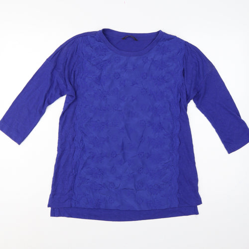 Marks & Spencer Women Blue UK 12 Embroidered Floral Linen Blend Tunic Top
